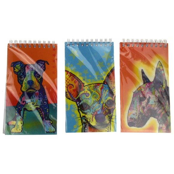 Dean Russo Art Lot 6 Spiral Notepads Dog Themed Chihuahua Pitbull Colorful Gift - Picture 1 of 2